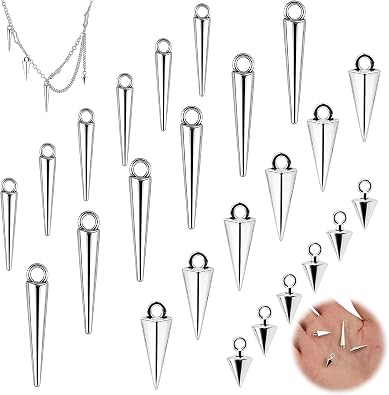 80 Pcs Silver Spike Charms, 4 Sizes Zinc Alloy Gothic Cone Pendants for Jewelry Making, Punk Style Spike Beads Charms for DIY Necklace Bracelet Earring Craft