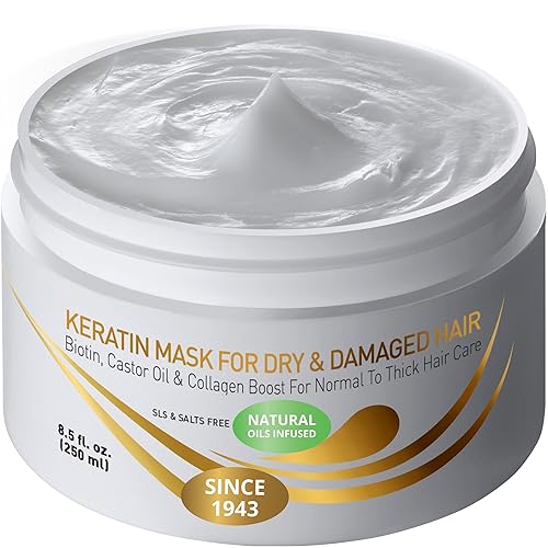 Vitaminas - Mascarilla de queratina para el cabello acondicionador profundo proteína de biotina con aceite de ricino tratamiento de reparación para