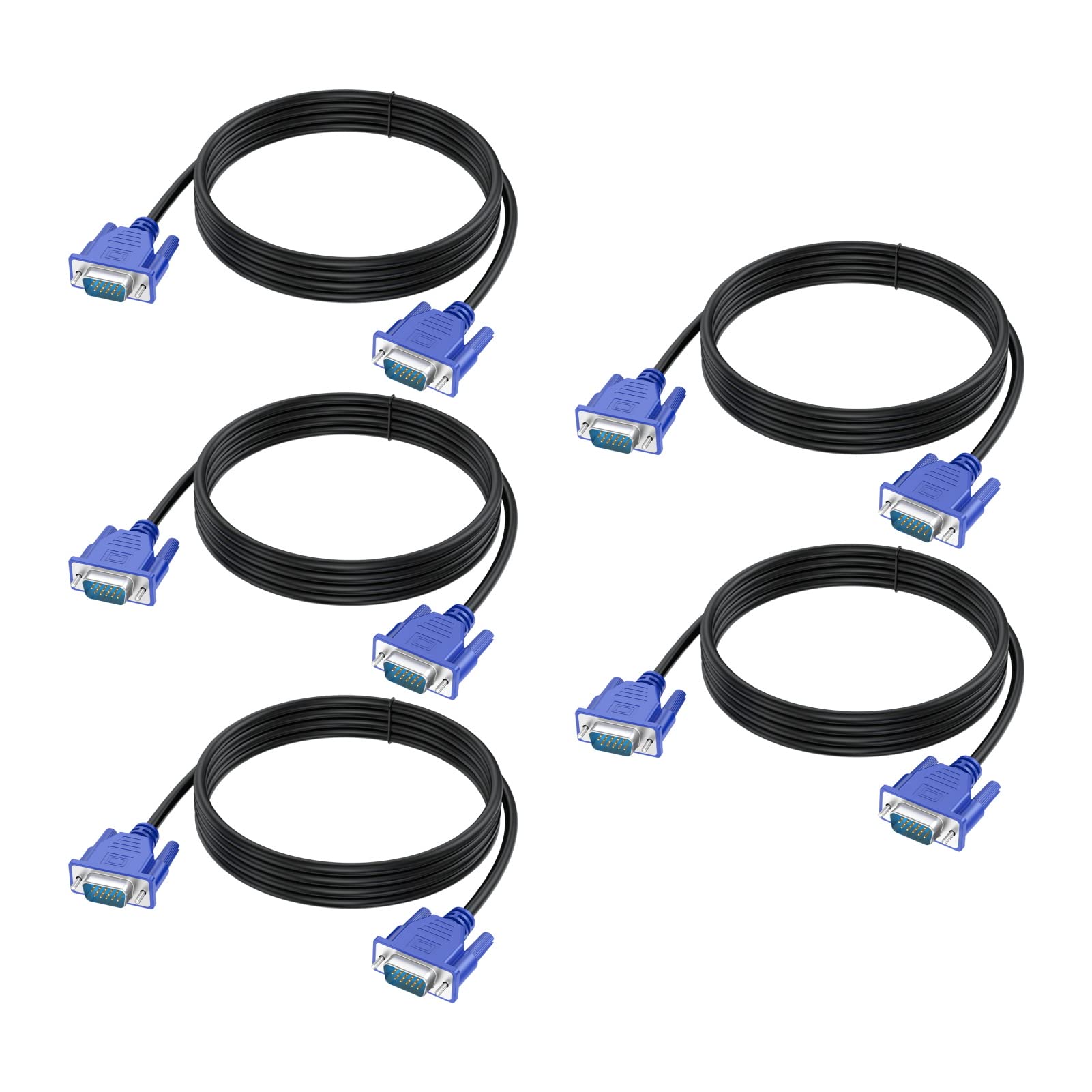Lot de 5 câbles VGA mâle vers mâle HD 1080p (1,5 m, 1,8 m)