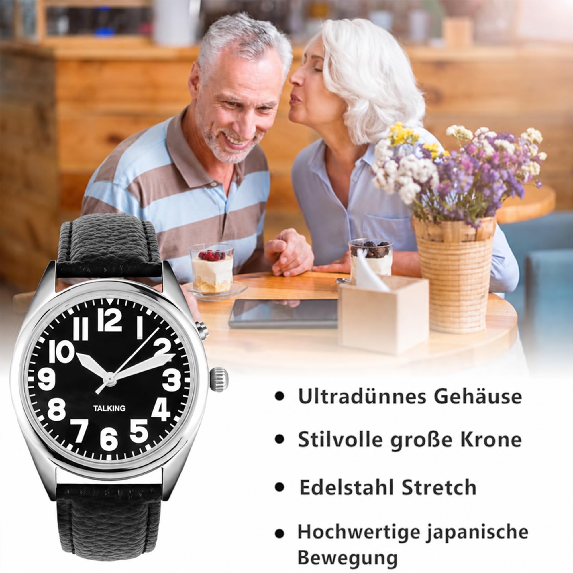 Deutsch Sprechende Herren Armbanduhr I Datum- und Zeitansage