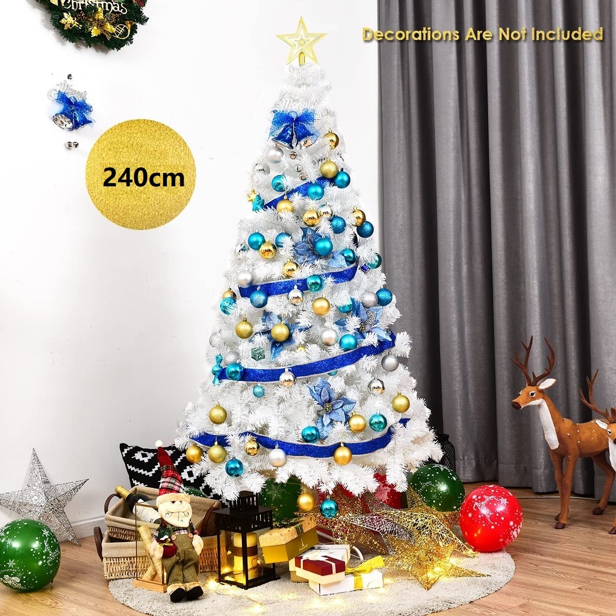 RELAX4LIFE Árbol de Navidad Artificial Blanco 150/180/210/240 cm, Arvore de Natal de PVC con Soporte de Metal, Árbol de Navidad Decorativo para Salón, Jardín, Tienda y Oficina (240 cm, 1138 Ramas)