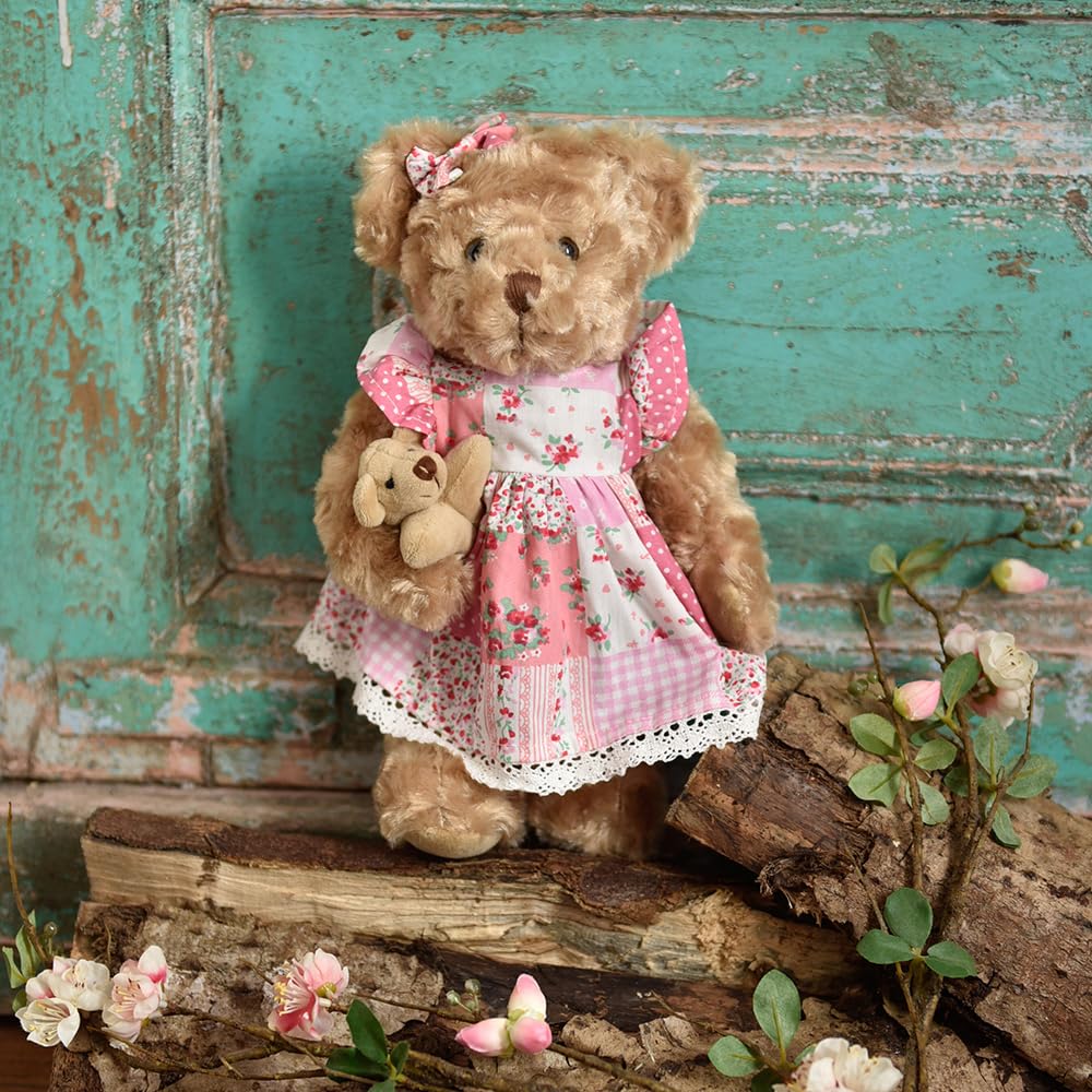 Powell Craft Miś z różową sukienką patchworkową
