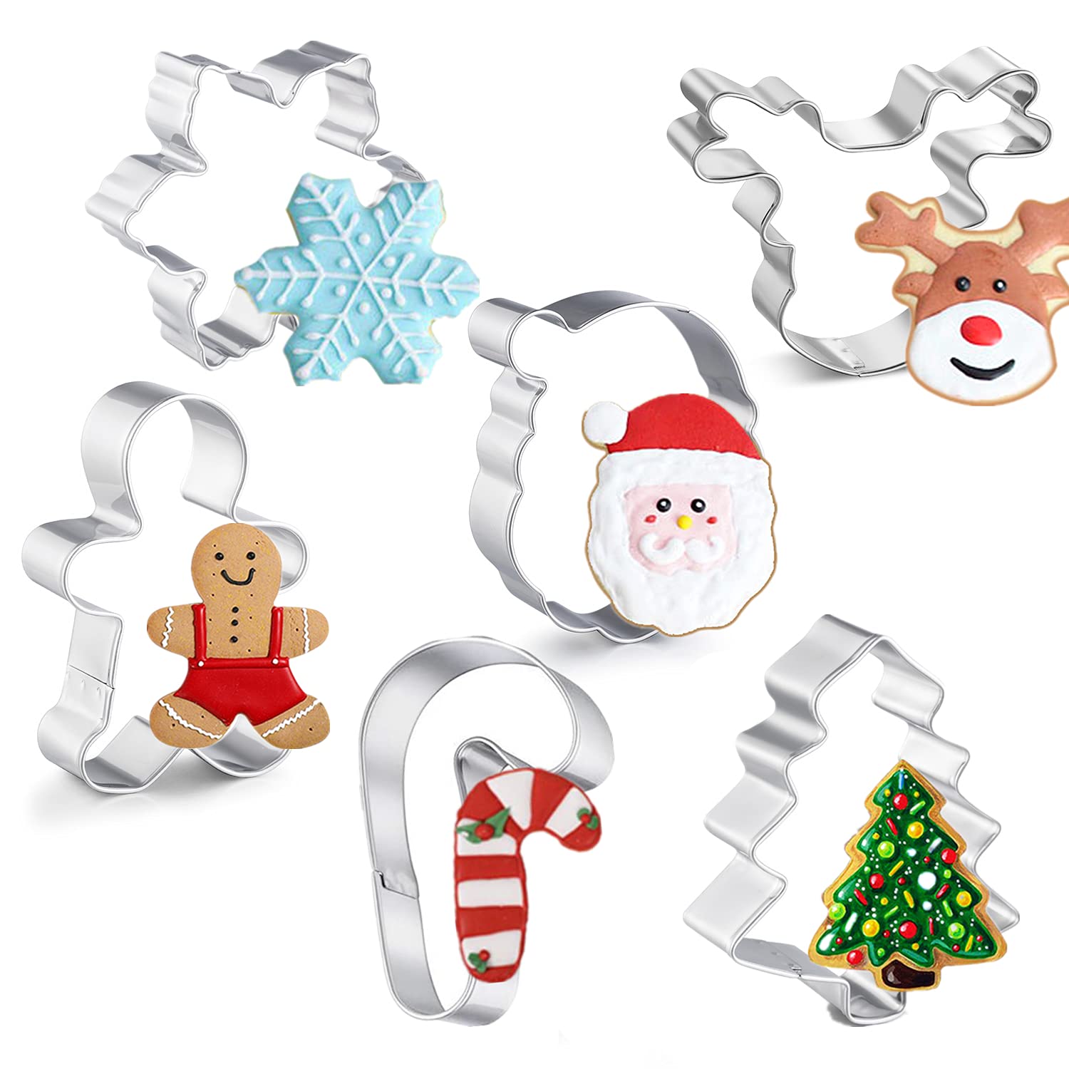 Cortadores Galletas Navideñas Linzer Juego De Cortadores De Galletas De Navidad, 12 Piezas De Acero Inoxidable De Metal Para Navidad, Formas De Pan De Jengibre, árbol De Navidad, Copo De Nieve, Bastón
