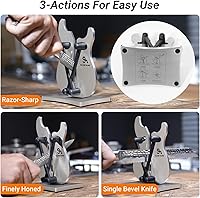 Vista 4 de Professional Knife Sharpener for Kitchen, 3-Action Blade Sharpener with Tungsten Carbide, Auto Adjustable Brushed Stainless Steel Manual Sharpener