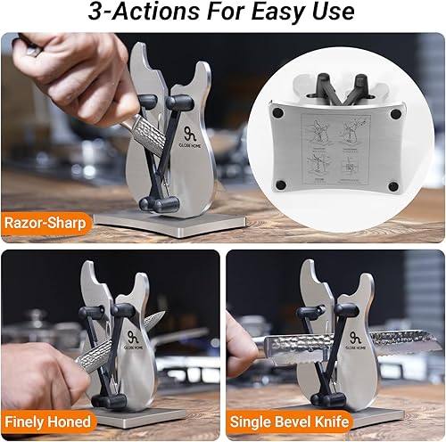 Miniatura 4 de Afilador de cuchillos profesional para cocina, afilador de cuchillas de 3 acciones con carburo de tungsteno, afilador manual de acero inoxidable