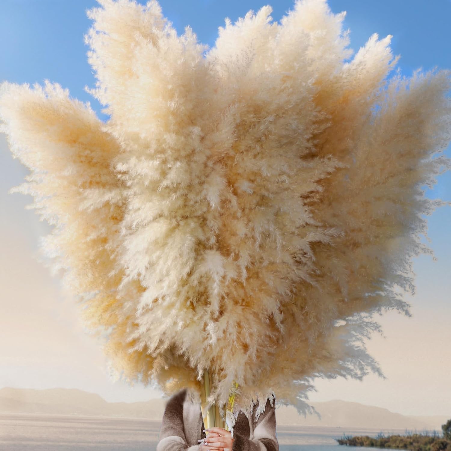 12pcs 40'' Dried Pampas Grass Decor - Tall-Large Pampas Grass - Natural Beige - Boho Home Decor 40inch-12pcs Beige