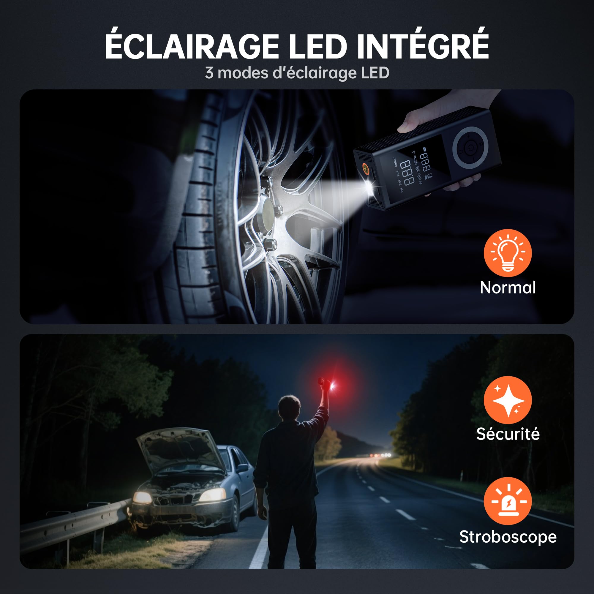 Gonfleur de Pneus Électrique Sans Fil 150 PSI – Mini Compresseur d’Air Portable Rechargeable avec Écran Digital, LED, Arrêt Automatique – pour Voiture, Vélo, Moto, Ballon