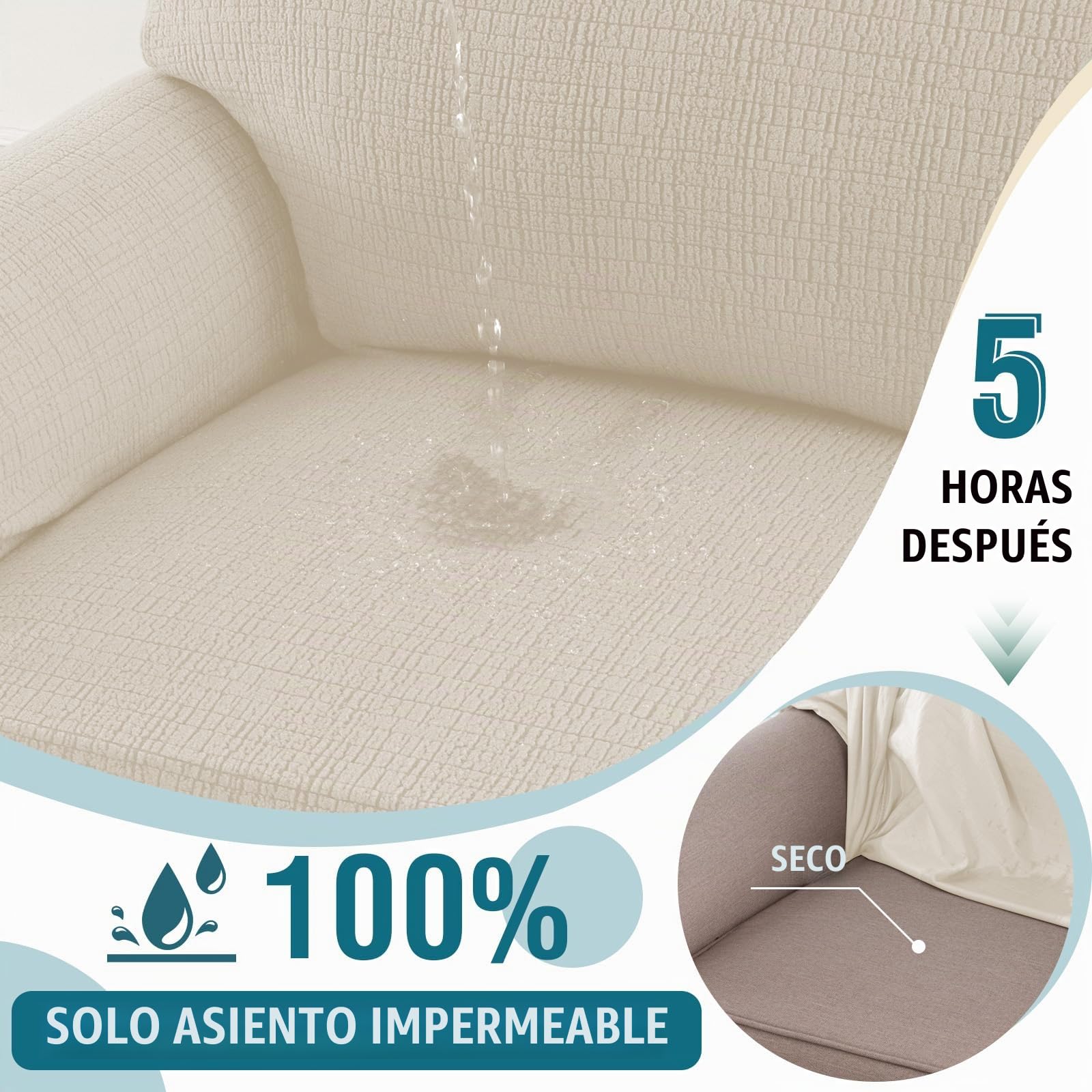 BellaHills Funda Sofá 2 Plazas Impermeable, Jacquard Elástica Antideslizante, Protector de Sofá, Protectora Mascotas,Marfil