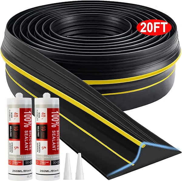 Jin&Bao Universal Garage Door Threshold Seal Strip 20FT Kit, Bottom Waterproof Rubber Weather Stripping Replacement(Yellow, 2 Adhesive)