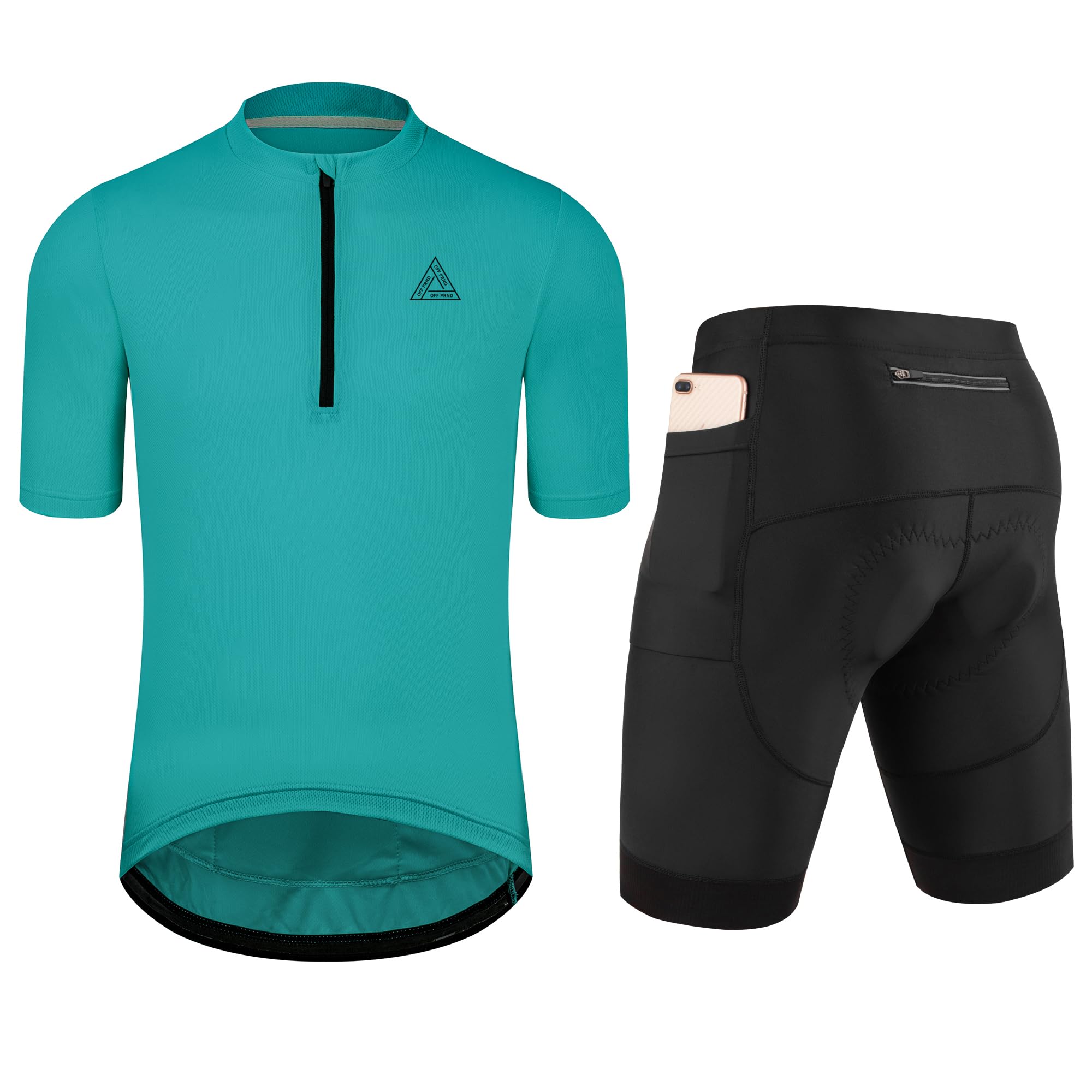 OFF PRND Men's Cycling Jersey 1/3 Zipper Cycling Clothing Set Solid Color Club Fit, Bike Jersey and Shorts Zipper Pocket