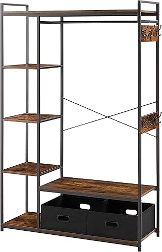 Miniatura 4 de Perchero, organizador de armario con ganchos, estantes y rieles, sistema de armario independiente con marco de metal de almacenamiento, perchas