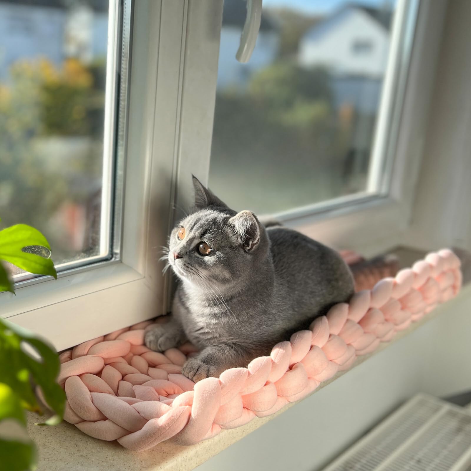 Aumüller Fensterbankliege für Katzen - Katzenbett aus Grobstrick - Rosa