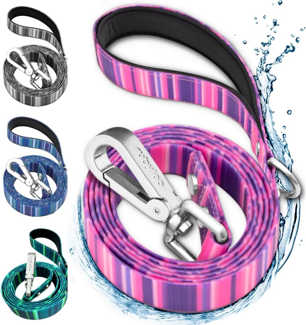 Waterproof Dog Leash – 6 ft – Washable, Stink-Proof, Dirt-Proof & Odorless – Easy to Clean, Fade & Wear Resistant – Heavy-Duty with Padded Handle & Rust-Proof Clip – Pink (1″)