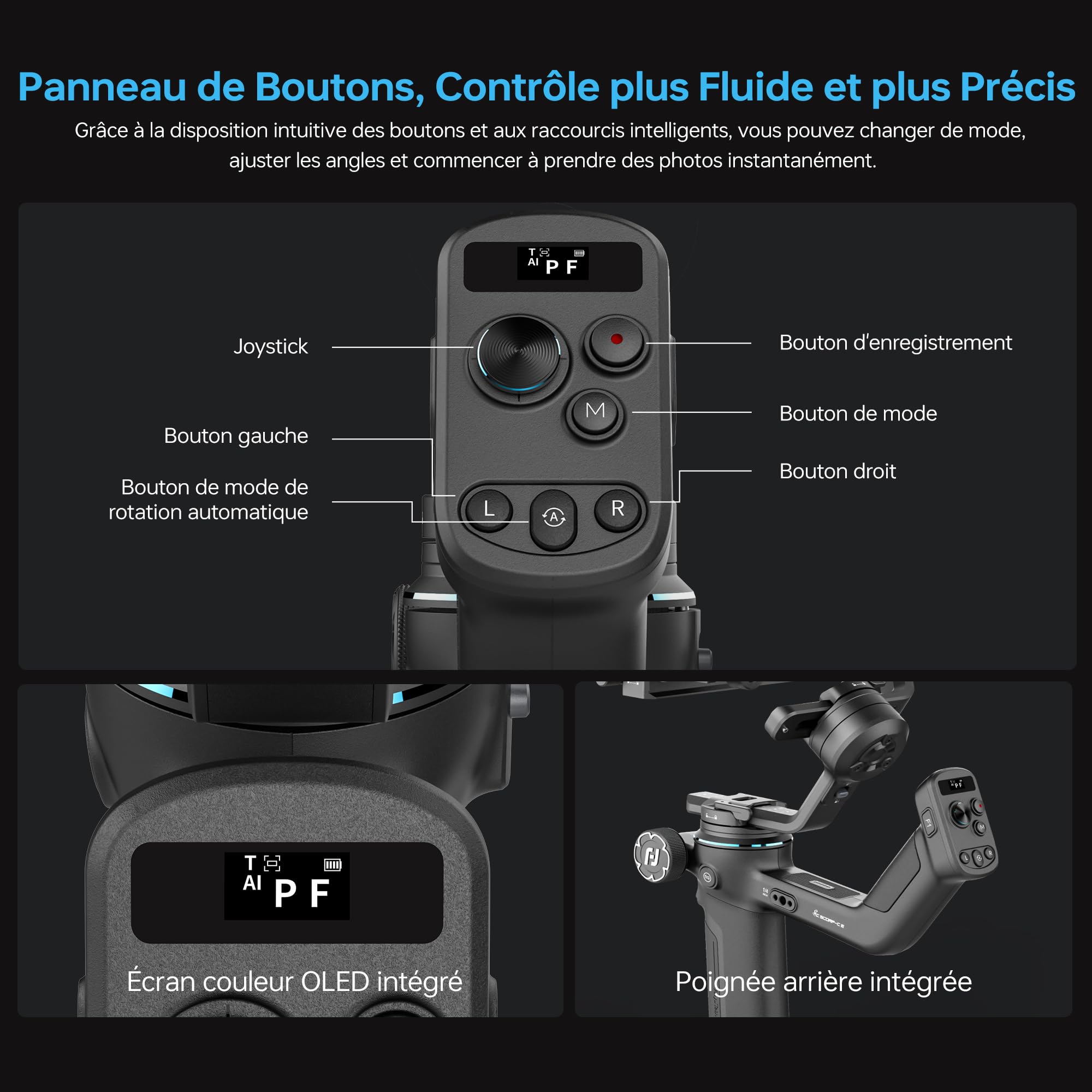 [Officiel] FeiyuTech SCORP-C 2 Stabilisateur Appareil Photo 3 Axes avec Suivi AI 4.0, Panneau de Boutons,Charge Utile 3,5KG, Prise de Vue Verticale Native, Équilibrage Rapide, Contrôle Bluetooth