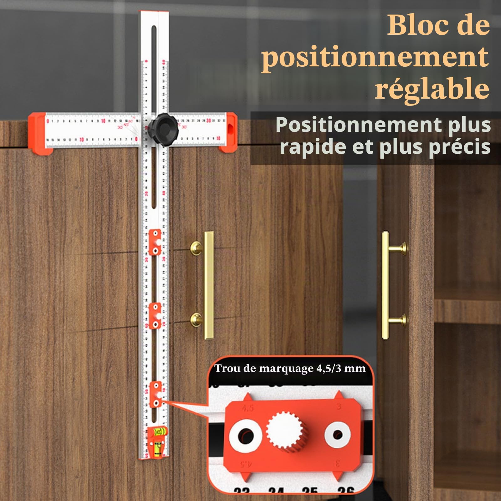 Règle Carrée en T de Positionnement de Forêt 4-en-1 avec Angle de Haute Précision de 60 cm - Angle Réglable Coulissant