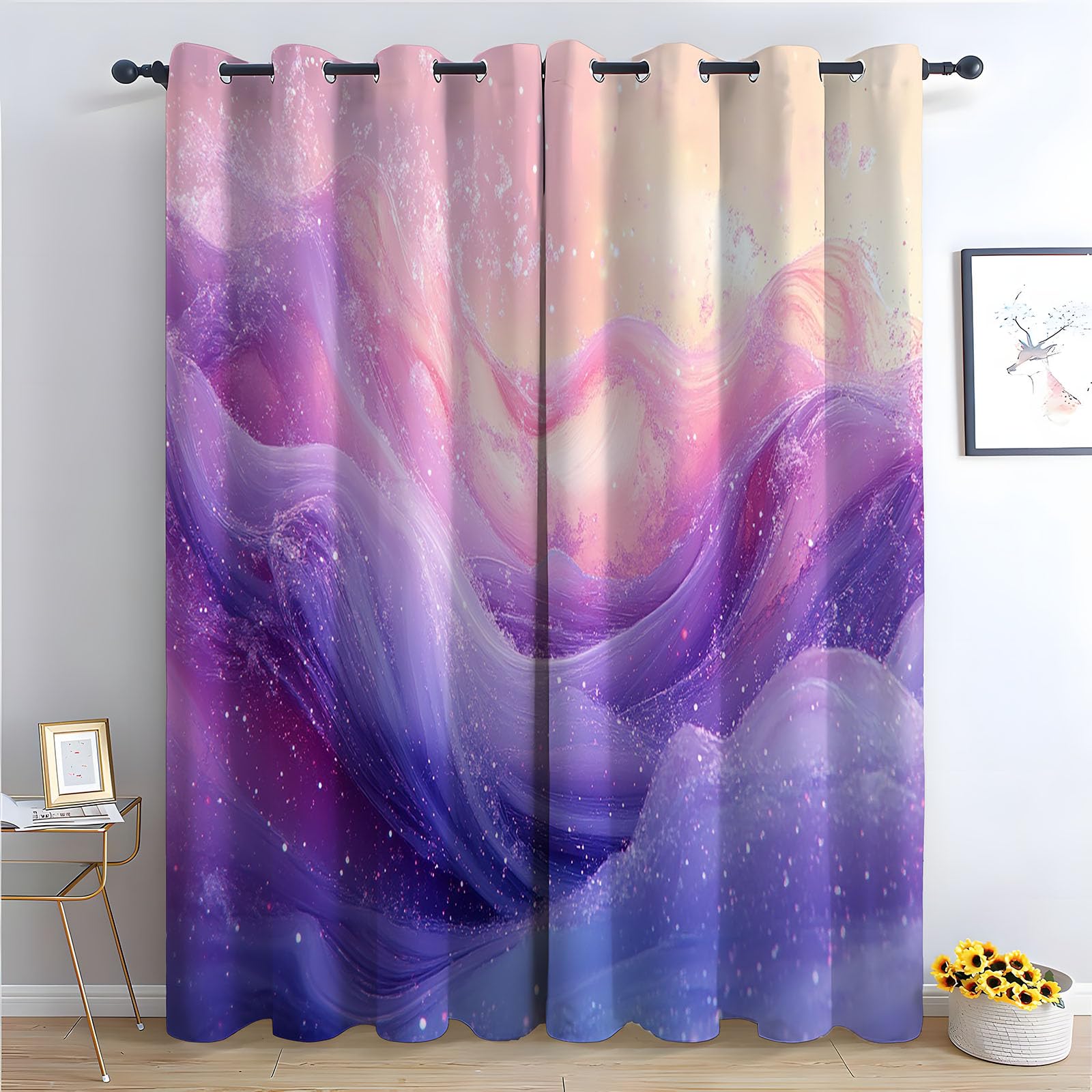WQBQKKX Abstract Line Curtains Long for Living Room Retro Black out Curtains for Living Room Thermal Insulated Eyelet Greenery Window Treatments Drapes-52 W x 84" L (Pack of 2)
