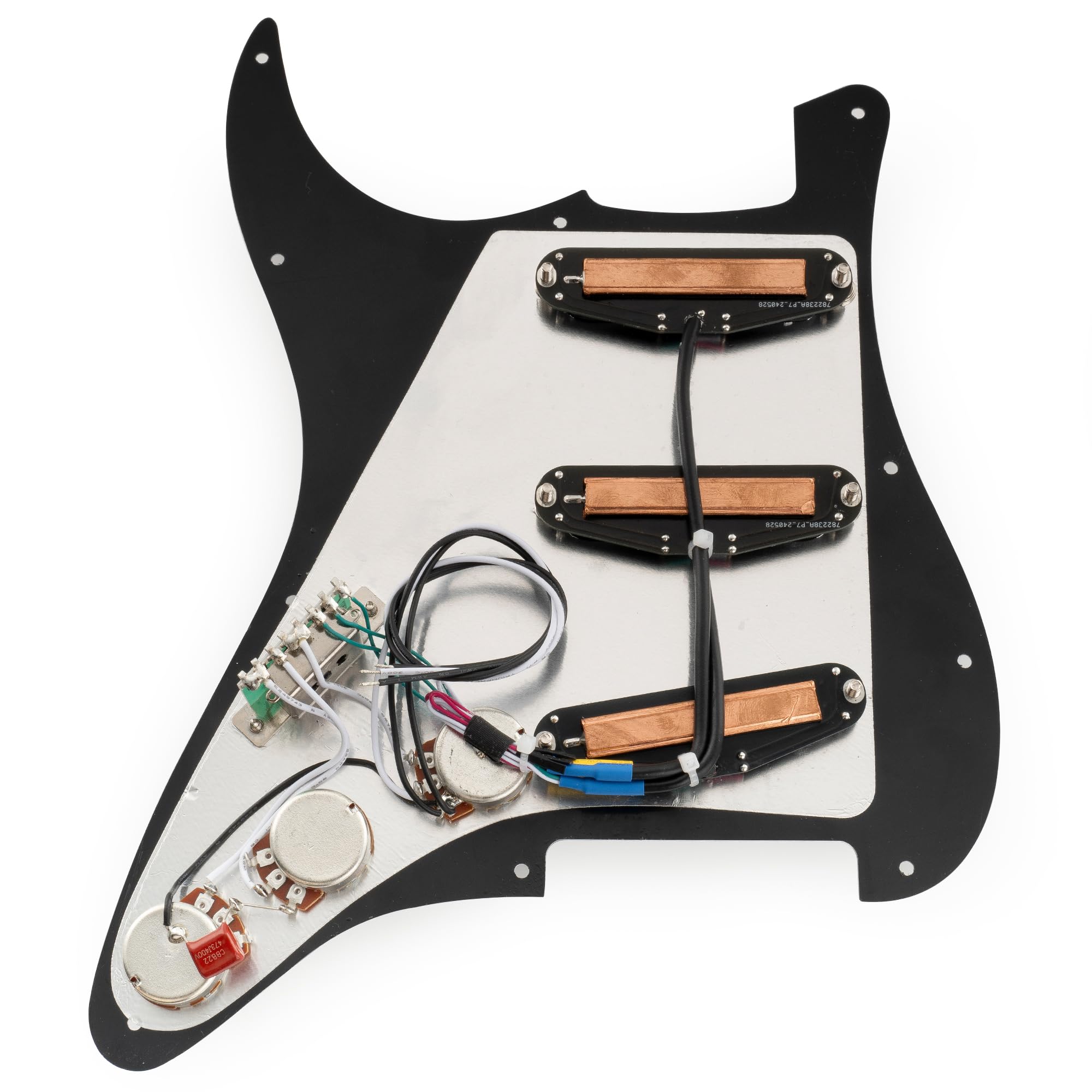 Musiclily Pro-SE ST-DPHC SSS Battipenna Precablato Pickguard 3 strati Nero | con Mini Rail Humbucker Ceramico, per Chitarra Elettrica tipo Strat