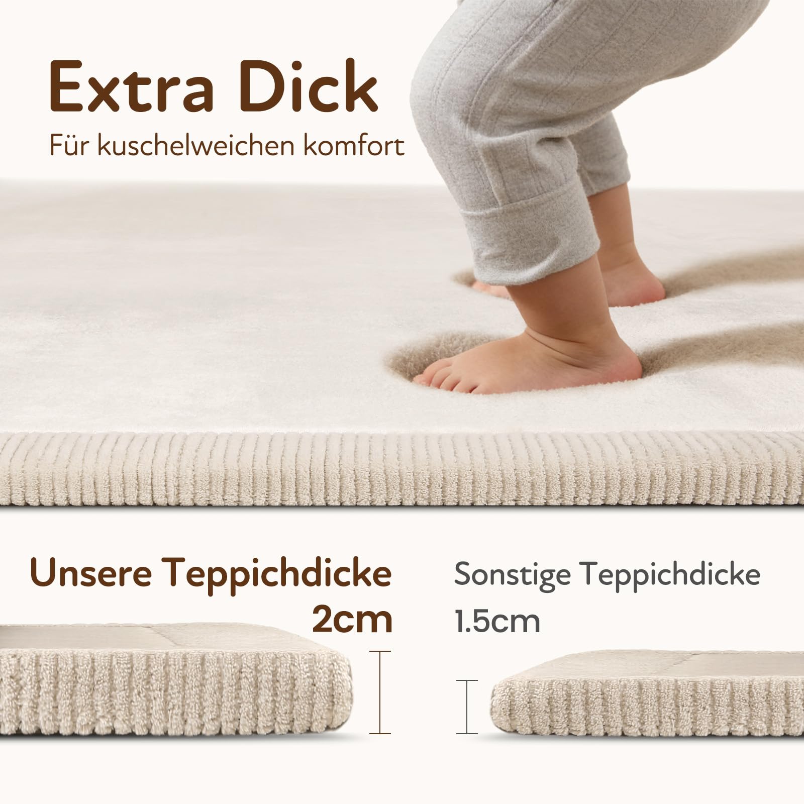 Treeboy Spielmatte Baby 120x170x2cm beige – Teppich für Kinderzimmer mit hochwertigem Memory-Schaum – Krabbelmatte Baby mit Rutschfester Unterseite – Krabbeldecke, Kinderteppich, spielteppich Kinder