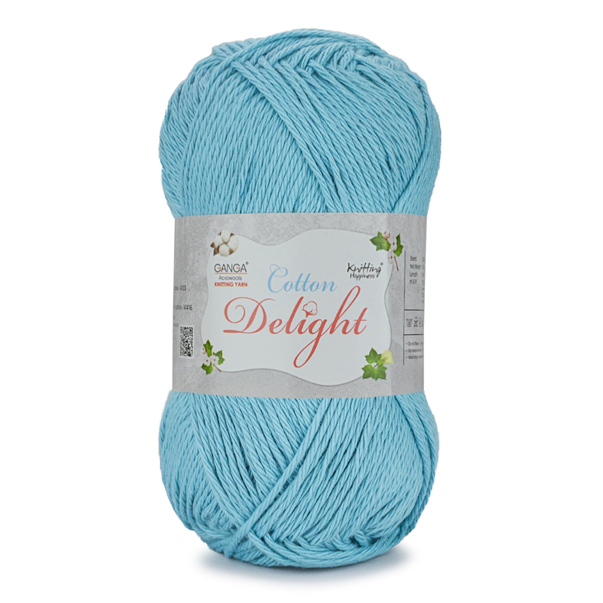 Ganga Acrowools Cotton Delight, Dk Weight Cotton Yarn, Oekotex Class L Certified 100G, 169M (Seagull Blue)