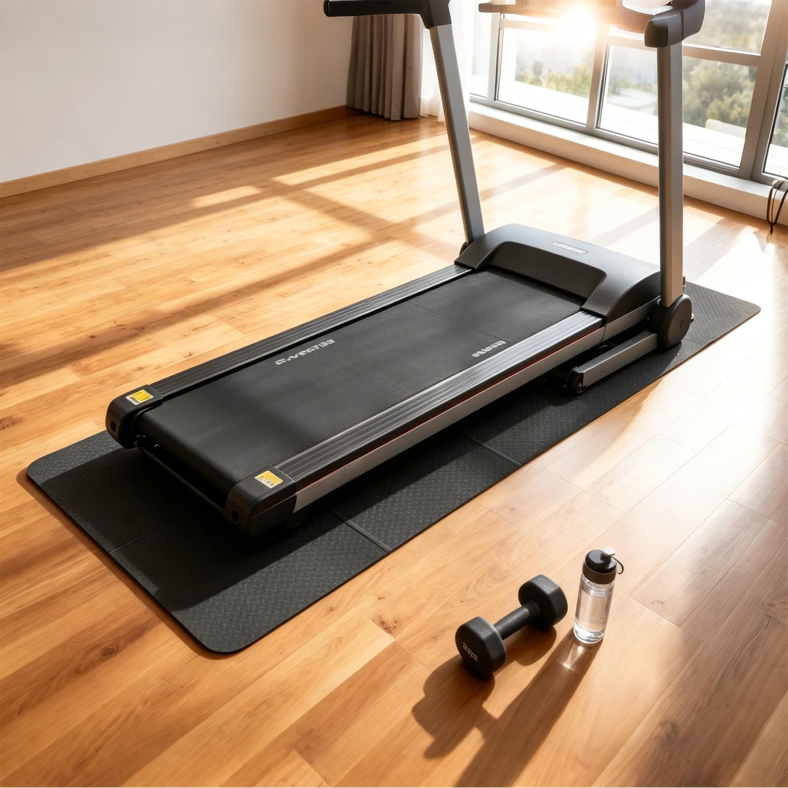 Składana mata ochronna na podłogę, 183 x 61 cm, grubość 4 mm, szara, mata do fitnessu, mata fitness z materiału TPE do sprzętu sportowego, sprzętu fitness, bieżni, maty do jogi