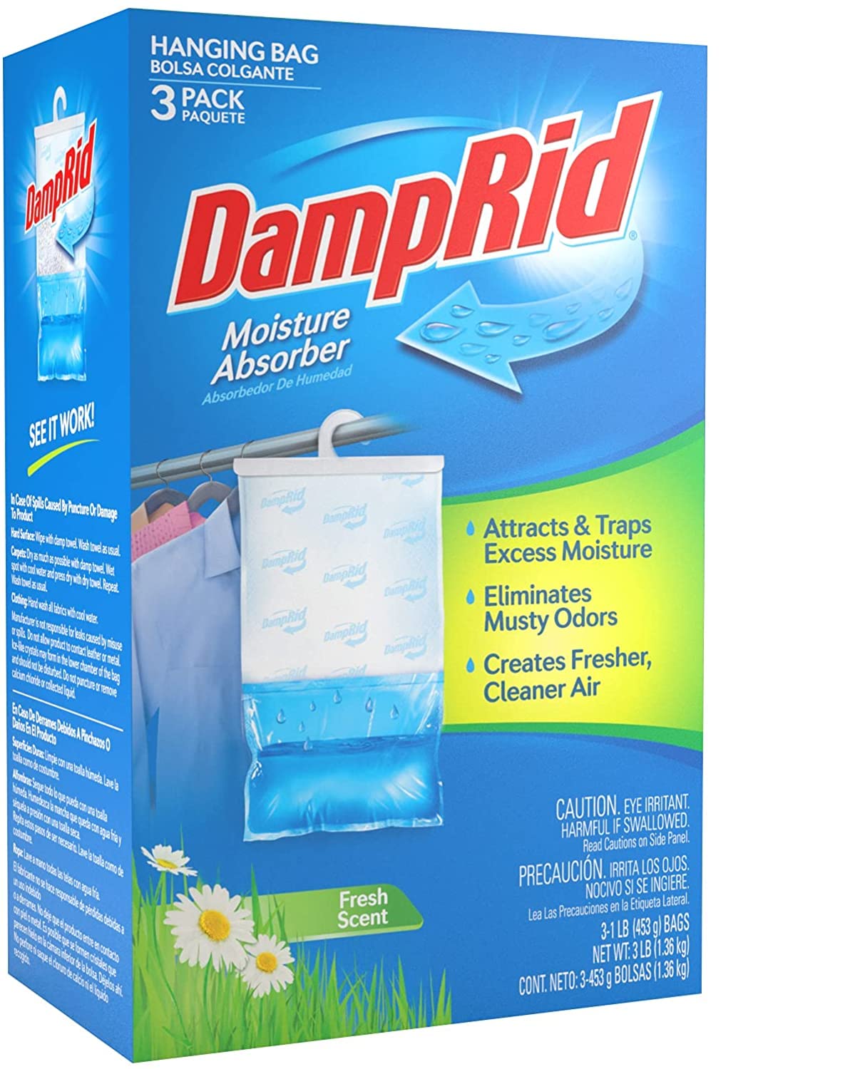 DampRid Lavender Vanilla Hanging Bag Moisture Absorber for Closets - Odor Eliminator - 3 pack (16oz. ea.); Traps Excess Moisture for Fresher, Cleaner Air