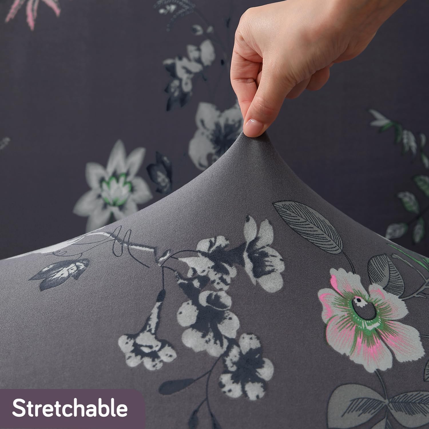 HOKIPO 4 Seater Sofa Cover - Grey Floral -2 HOKIPO 4 Seater Sofa Cover - Grey Floral -2