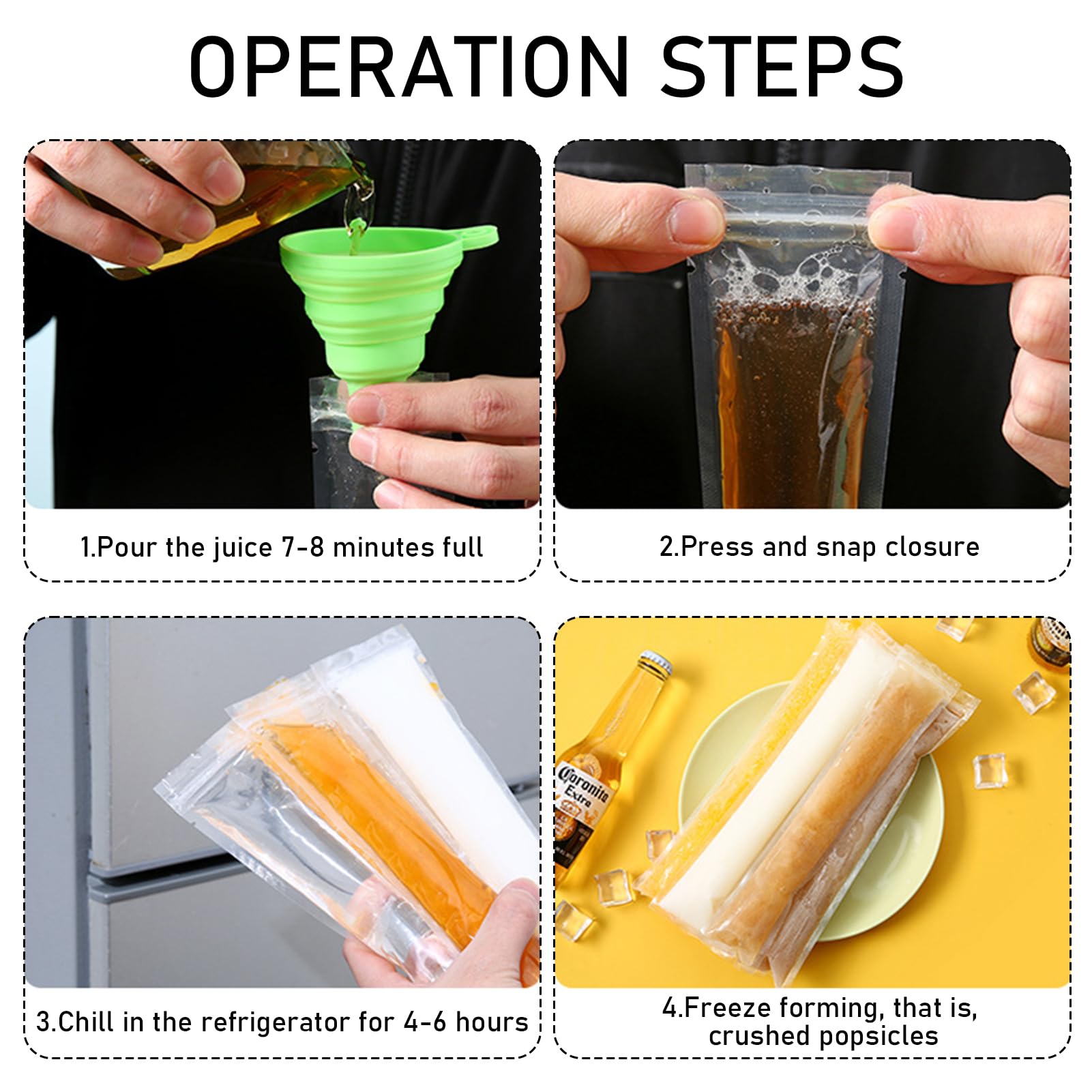 100 Piezas Bolsas para Helados, Moldes para Helados, Bolsas para Moldes de Helado, Bolsas de Popsicle, Bolsas Paleta Hielo con Embudo, Popsicle Bolsas para Yogur, Jugo, Cubitos (100PCS)