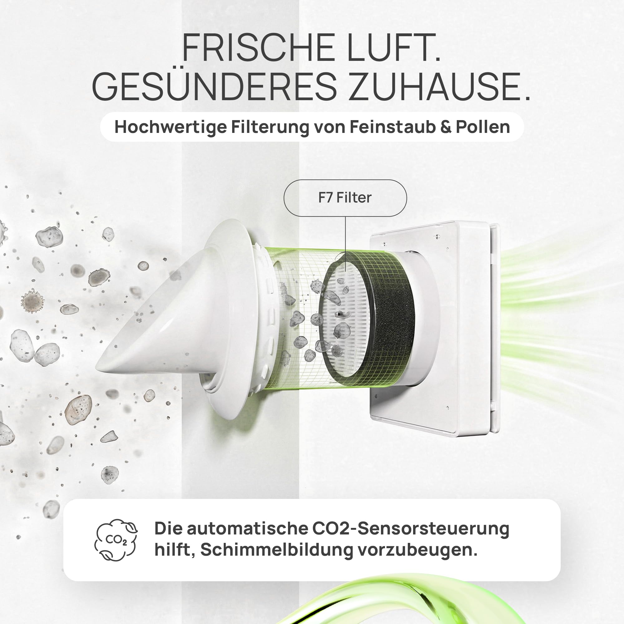 Eco Smart DZ - Ventilazione decentralizzata per abitazioni, controllo CO₂, recupero del calore al 97%, Wi-Fi, filtro F7, Ø 160 mm, 60 m³/h, classe energetica A, 5 anni di garanzia, per pareti di