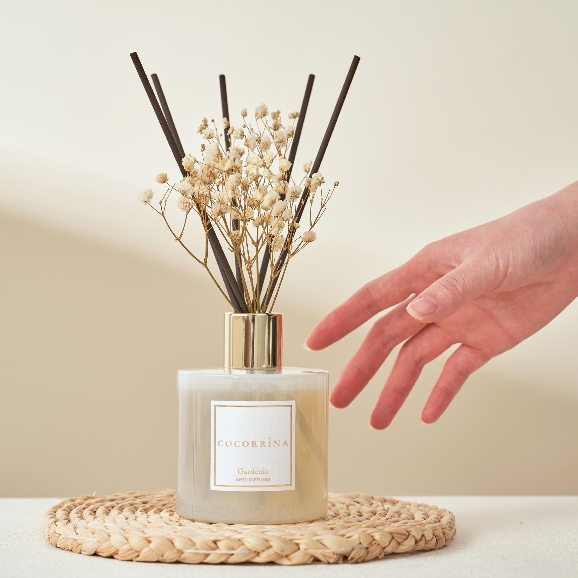 Cocorrína Set di diffusori a bastoncini, diffusore Gardenia da 200 ml con 8 bastoncini di profumo per la casa, per camera da letto, bagno, soggiorno, casa e ufficio