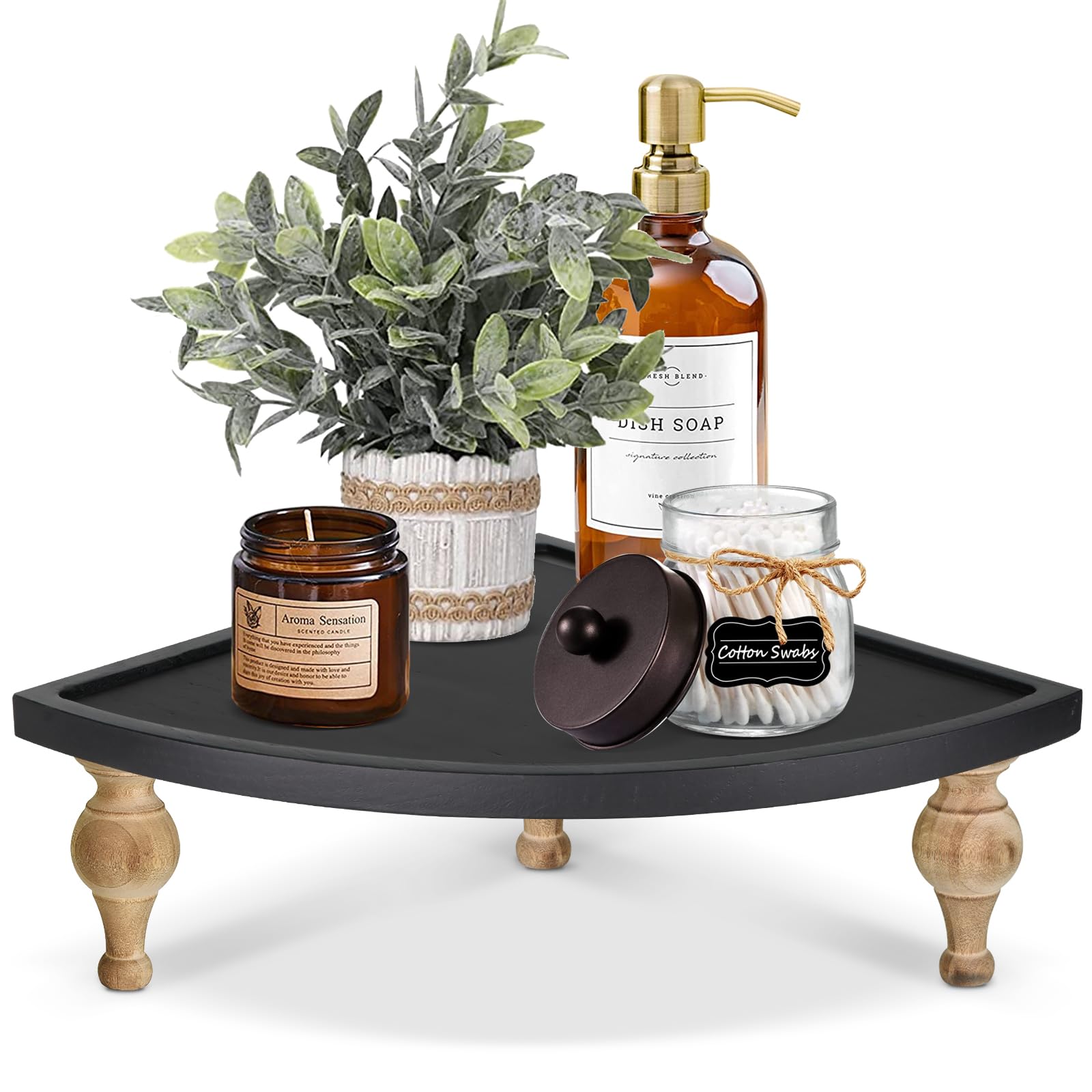 Wood Corner Shelf for Counter, Decorative Tray Coffee Organizer for Coffee Bar Decor, Pedestal Stand Display Risers for Accent, Serving Tray for Kitchen Bathroom Coffee
