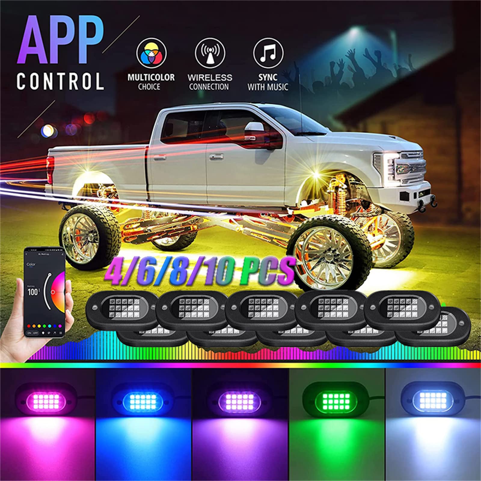 Amazon | RGB ロックライト、防水音楽モード音声 APP/リモコン LED