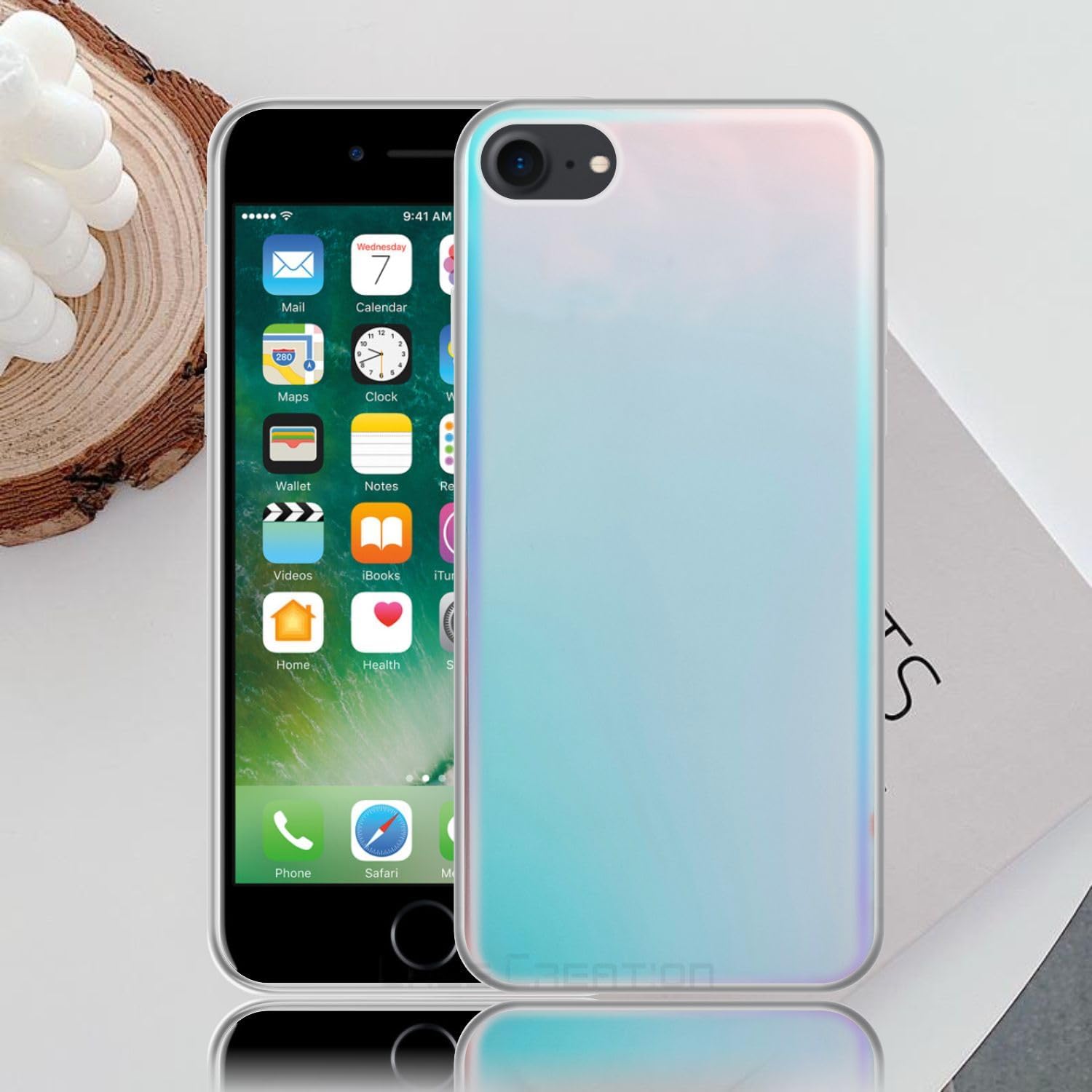 Case Creation Holographic Clear Case for iPhone 7, Super Slim Hard Back Cover Iridescent Transparent Color Changing Fashion Cool Reflective Protective Fusion Phone Cover for Apple iPhone 7