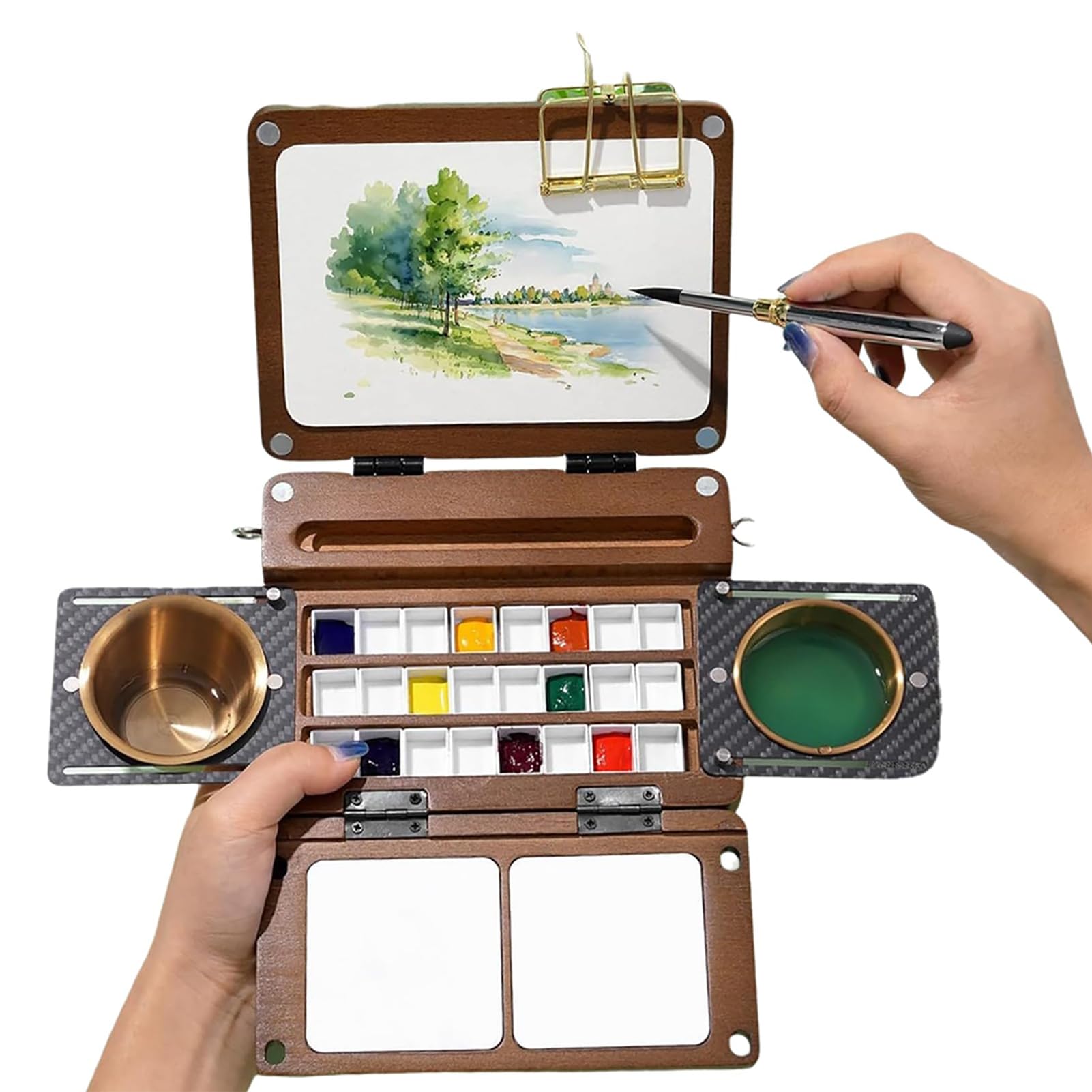 Boîte à Palette Aquarelle en Bois, Boîte de Peinture Portable de Voyage