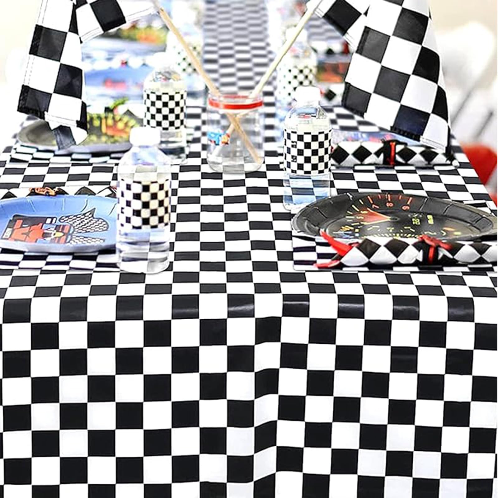 2pcs 137 x 274cm Black White Checkered PVC Table Cloth Wipeable Tablecloths Rectangular,Plaid Tablecloth Plastic Clean Tablecloth Waterproof - Image 4