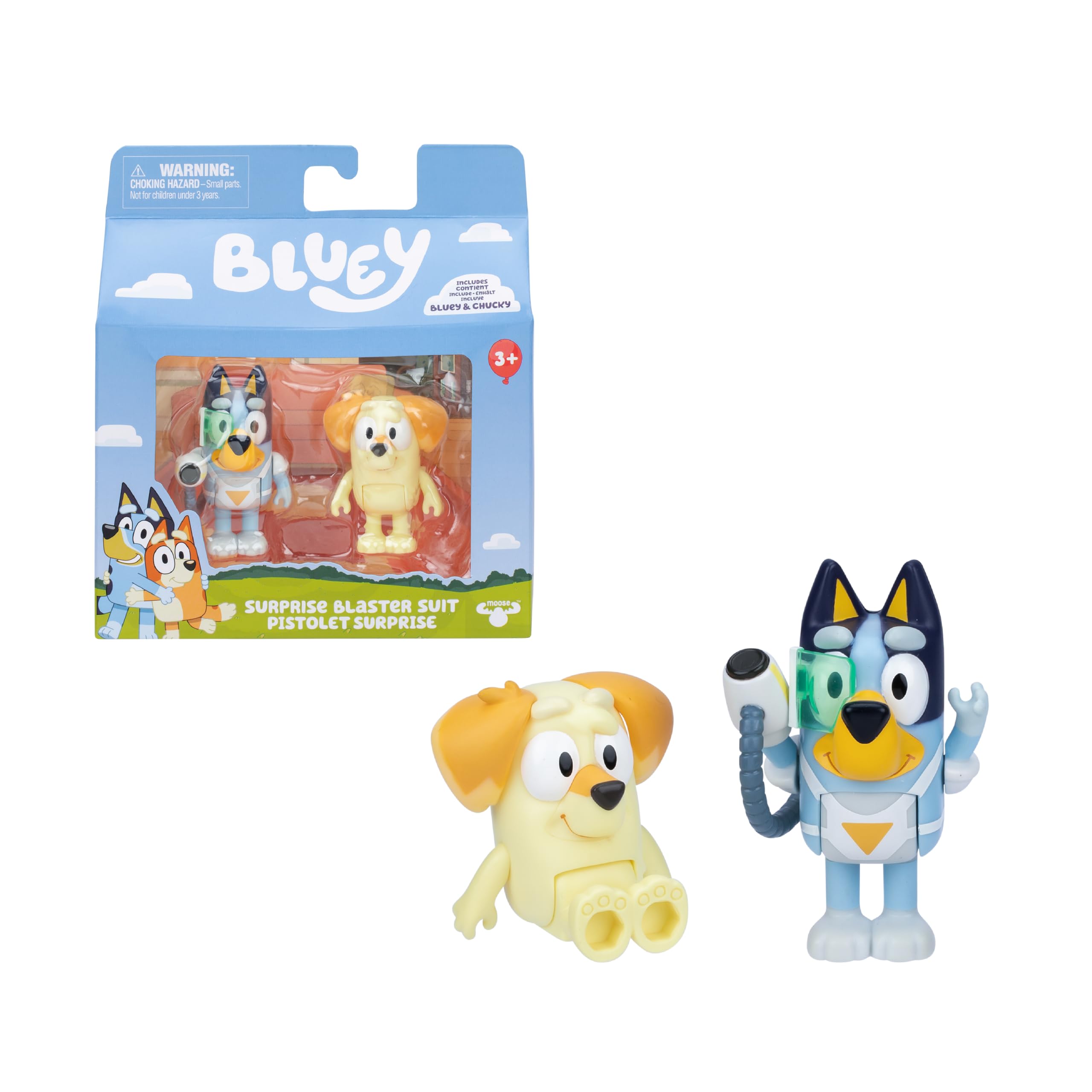 Bluey Pack 2 Figuras Surprise Blaster, Figuras Articuladas Amigos Preparados para IR de Aventuras, Muñecos de la Serie Infantil, Juguetes Exclusivos, Famosa (BLY91210)