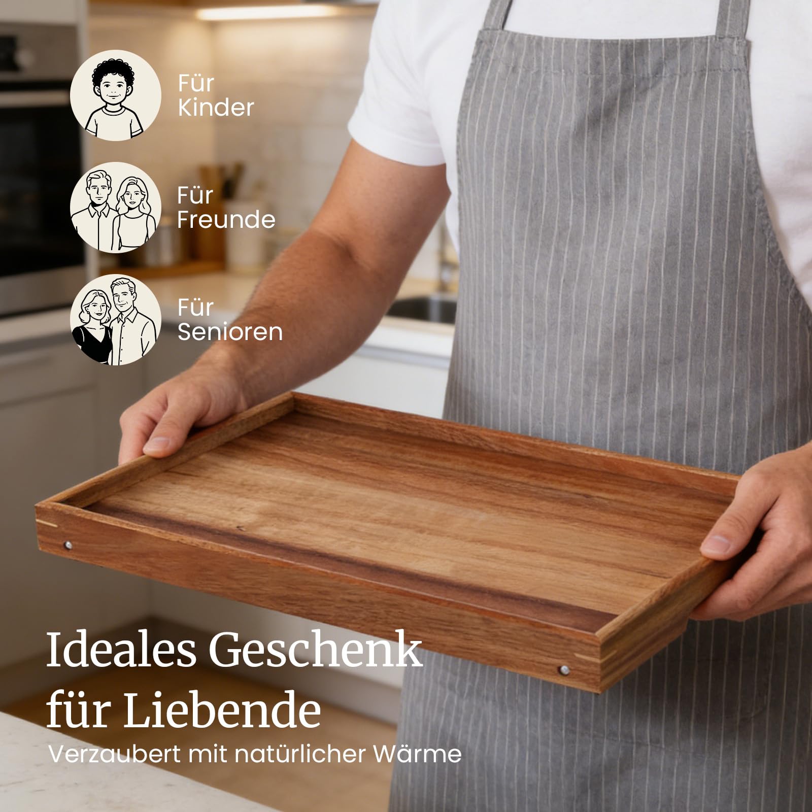 Fibogollo Betttisch aus Akazienholz mit klappbaren Beinen, Frühstückstabletts mit integrierten Griffen, Serviertablett für Speisen und Snacks, Laptop-Tabletts zum Arbeiten