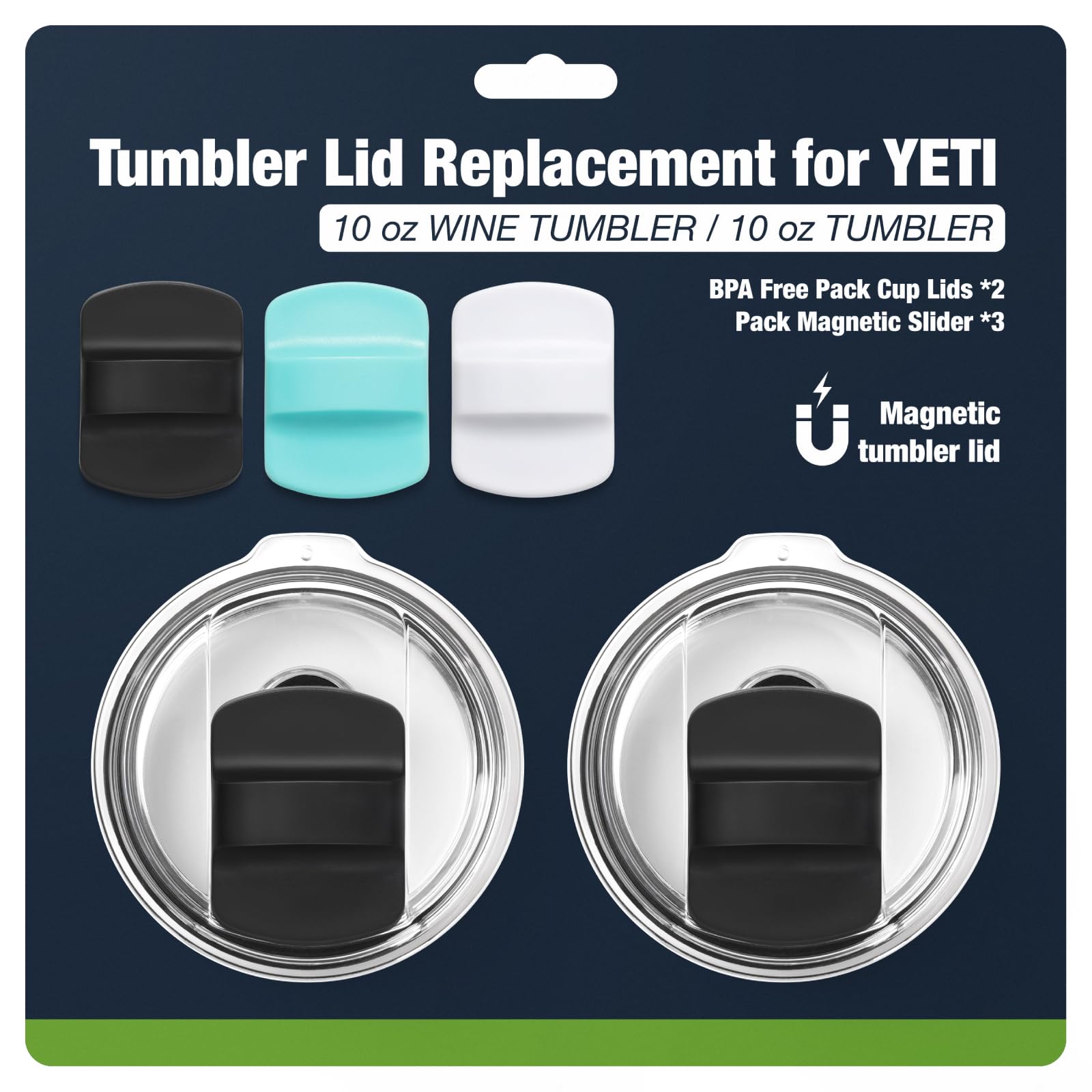 Amazon.com | 10 oz 295 ml Tumbler Lids,Magnetic Tumbler Lid Replacement for Travel  Coffee Mug,BPA Free 2 Pack Black Tumbler Lids & 3 Pack Magnetic Slider:  Tumblers & Water Glasses