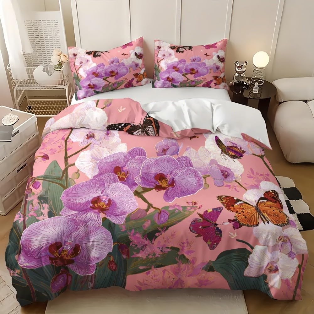Housse de couette 140x200 cm fleurs de phalaenopsis pour chambre zen