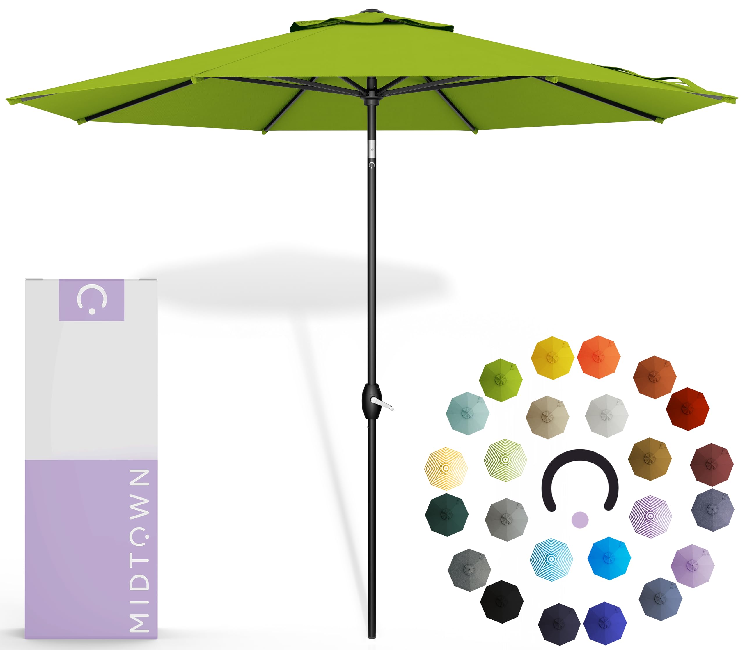 Midtown Umbrellas 10-Year-No-Fade - 8 Ft - UV Proof Pear (Green) Polyester Fabric - Umbrella Outdoor Patio, Auto-Tilt Aluminum Frame Patio Umbrella for Garden, Pool & Deck - Black Pole