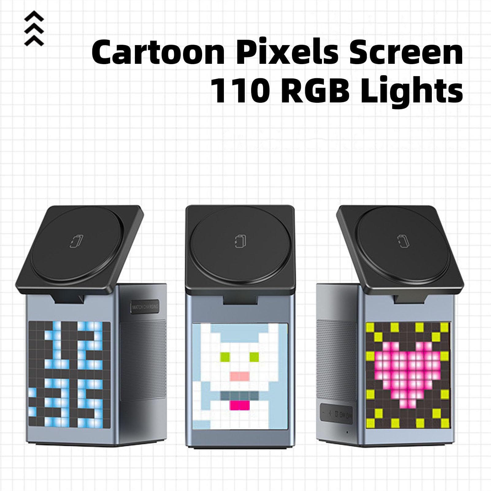 Station de Chargement sans Fil 6 en 1 pour avec Haut-Parleur Bluetooth, Affichage Pixel, Réveil, Chargeur sans Fil pour écouteurs de Montre de Téléphone, Station de Chargement