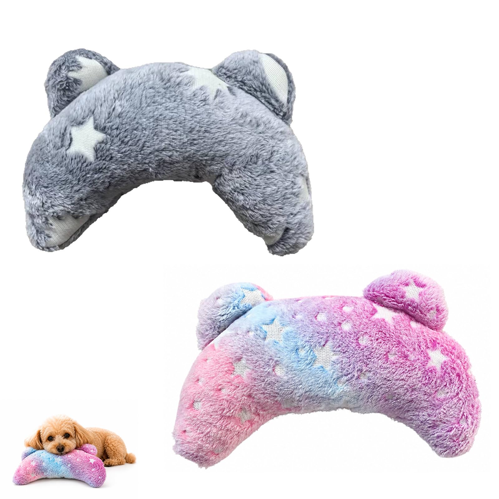 QhgPnt 2 Pcs Dog Pillow with Star Moon Pattern, Dog Pillow Bed, Soft Fluffy Half Donut Cuddler, Cozy Sleeping Cushion for Small Medium Dogs Cats, Gray & Pink, for Indoor Home Use