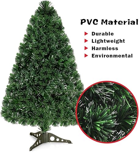 Miniatura 54 de Goplus Árbol de Navidad artificial de fibra óptica preiluminado, con luces LED multicolor y copos de nieve (6 pies)