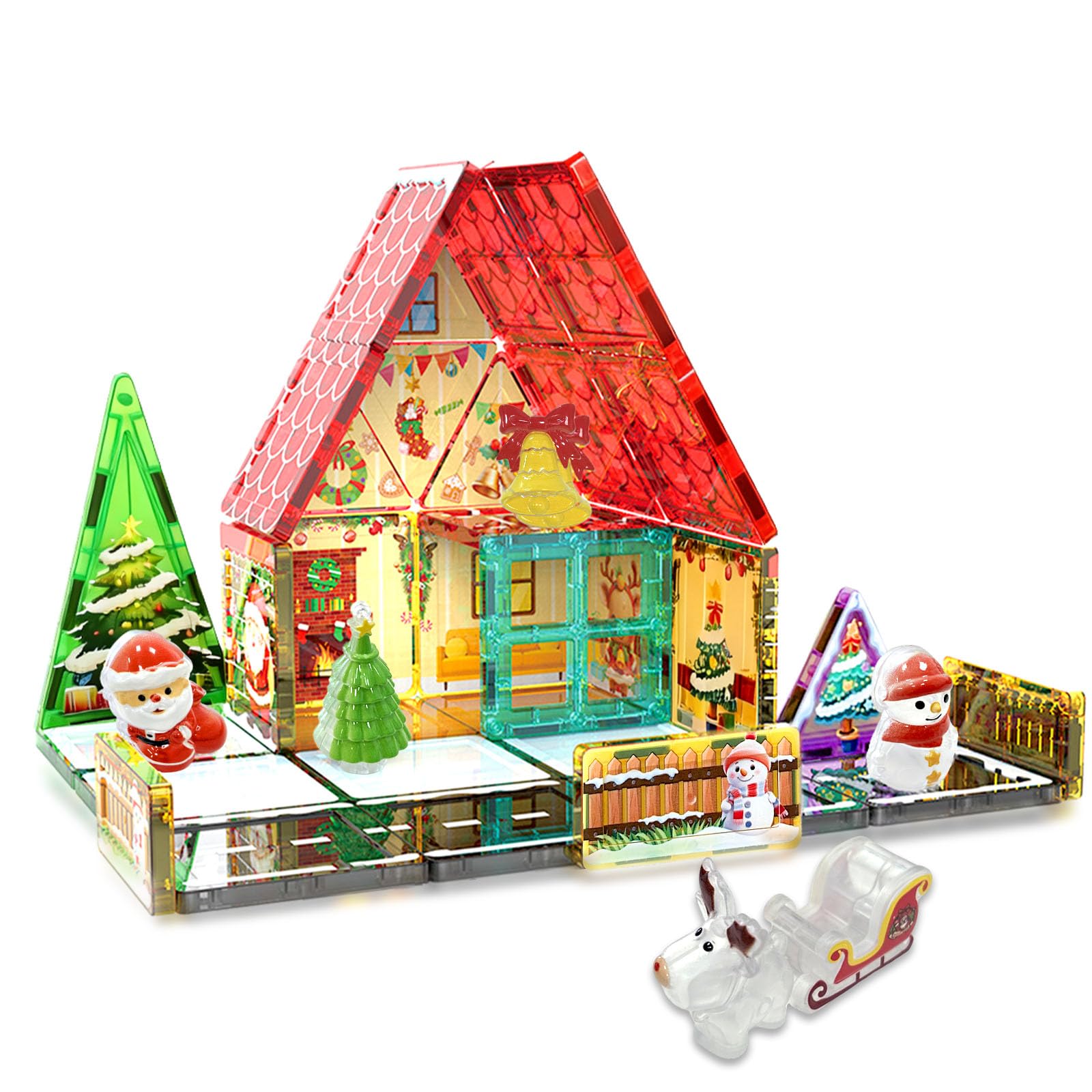 Costruzioni Magnetich Natale, 38 Pezzi Natale Magnetic Tiles, Blocchi Magnetici Natalizie, Decorazioni Natalizie, Decorazione per la Casa Ufficio