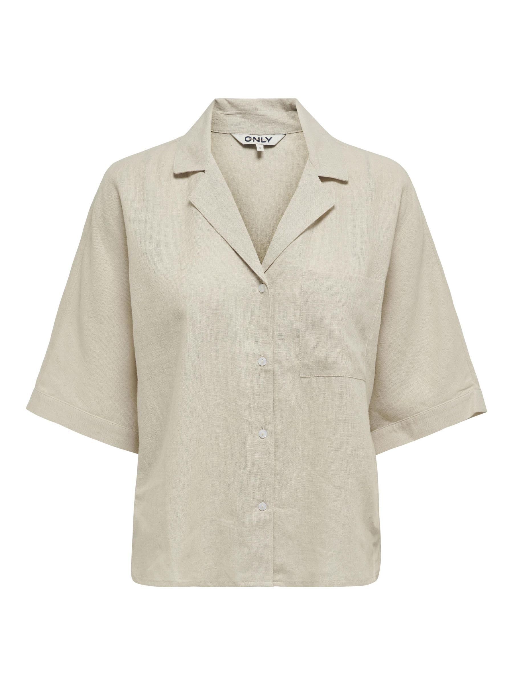 ONLY Women's ONLTOKYO S/S Linen Blend Shirt PNT NOOS Blouse, Moonbeam, L