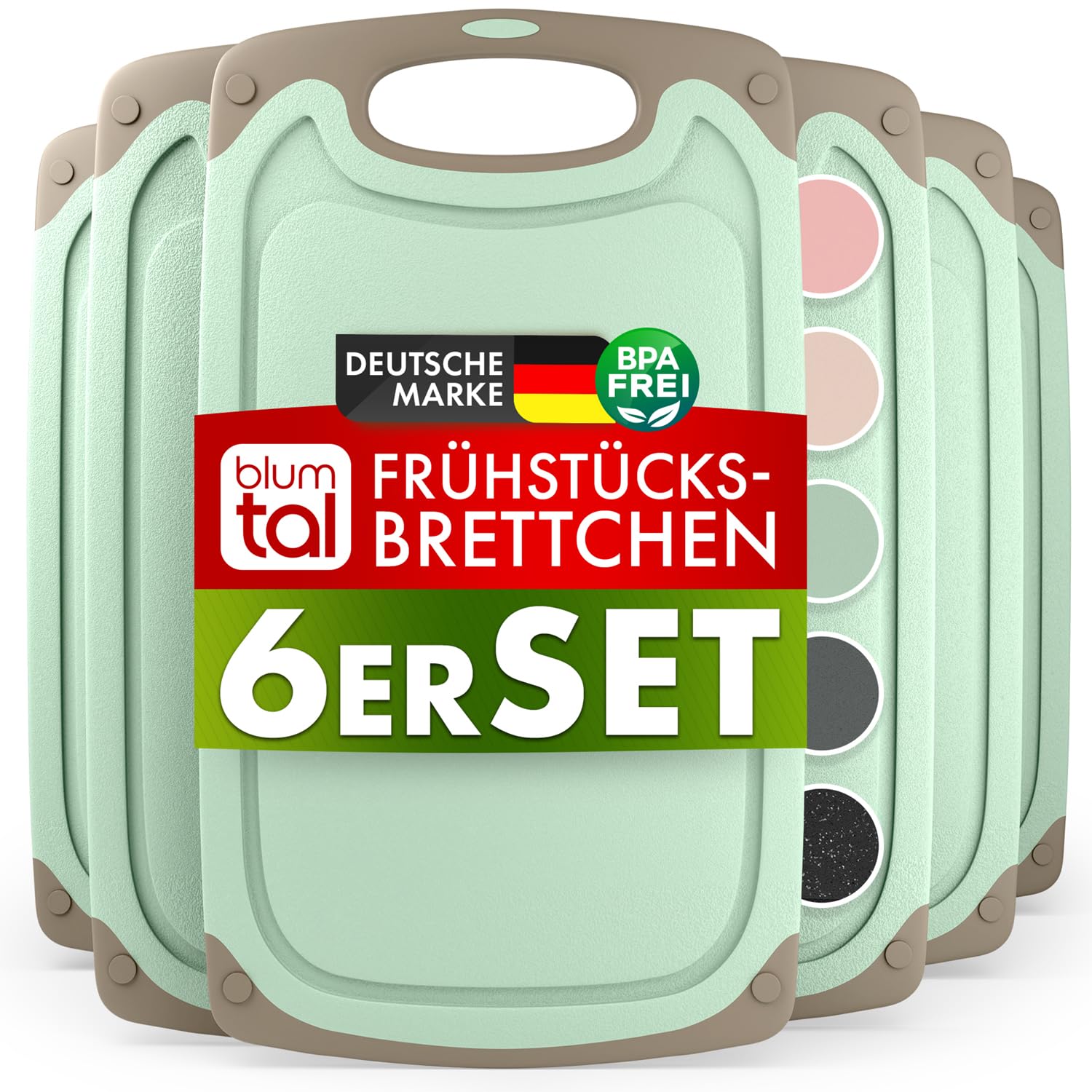Blumtal Frühstücksbrettchen Kunststoff 25x15 cm im 6er Set - Brettchen spülmaschinenfest - Frühstücksbretter Kunststoff BPA-frei - Schneidebrett spülmaschinenfest - robuste Schneidebretter Grün
