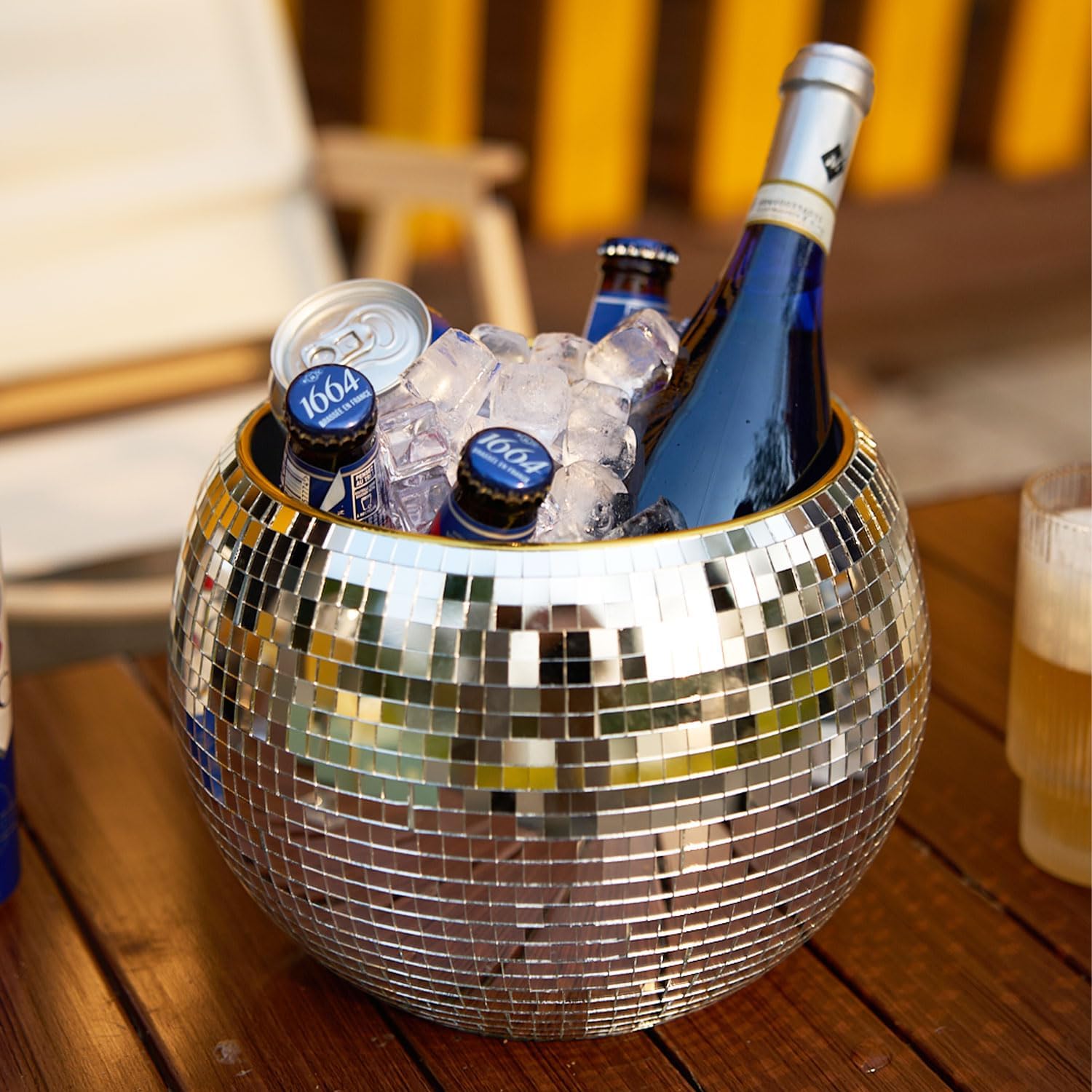 Wittolins Disco Ice Bucket for Cocktail Bar,Mirror Silver