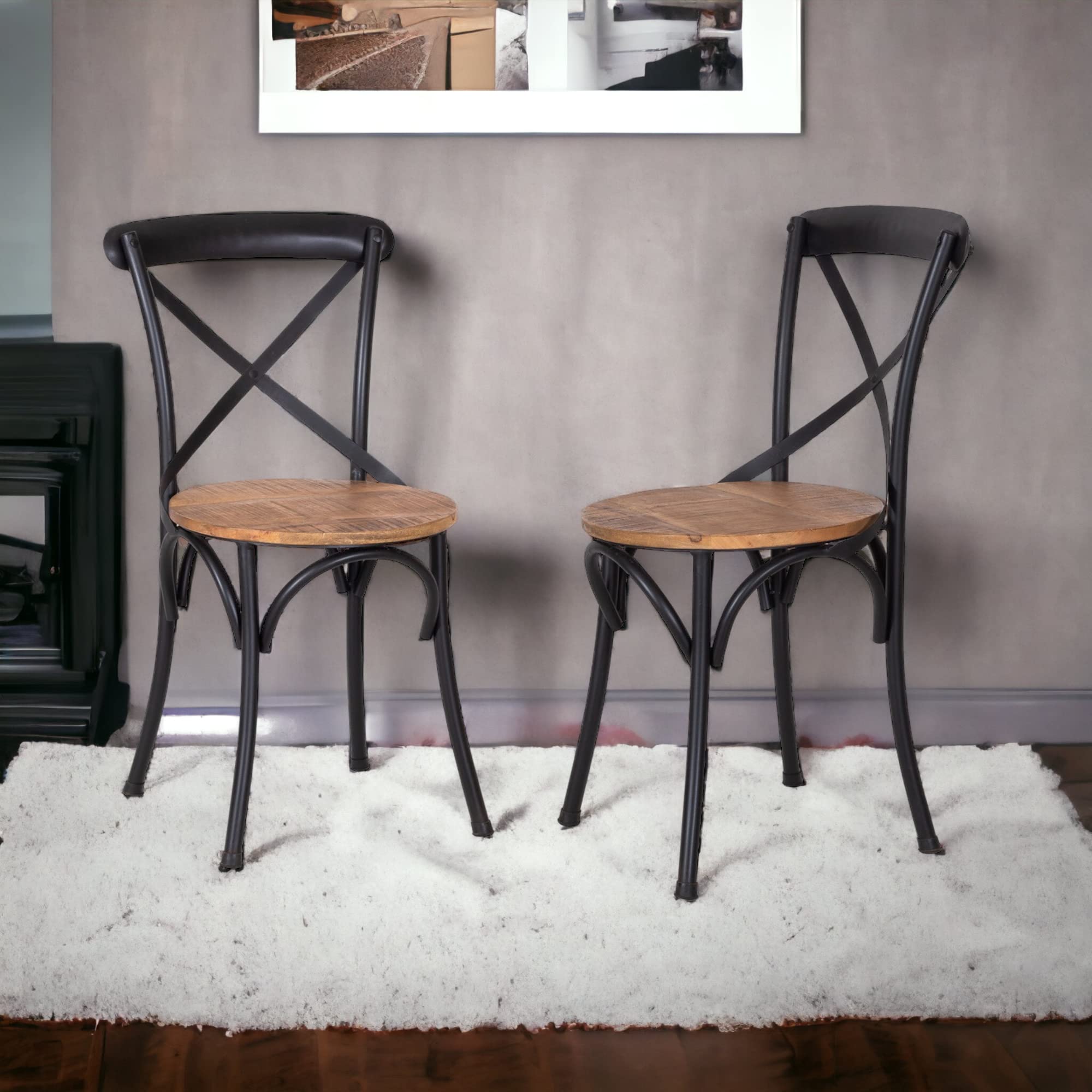 Iron Frame and Solid Wood seat Corella Dining Chair | Chairs for Living Room | Set of 2
