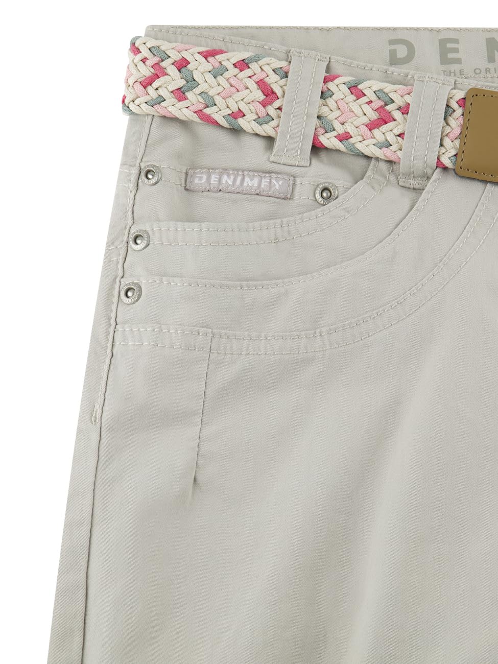 DENIMFY Bermudy szorty damskie z paskiem, regularny krój, DFPia, krótkie spodnie, chinosy, na lato, stretch, jednokolorowe, białe, beżowe, różowe, niebieskie, oliwkowe, granatowe, S, M, L, XL, XXL