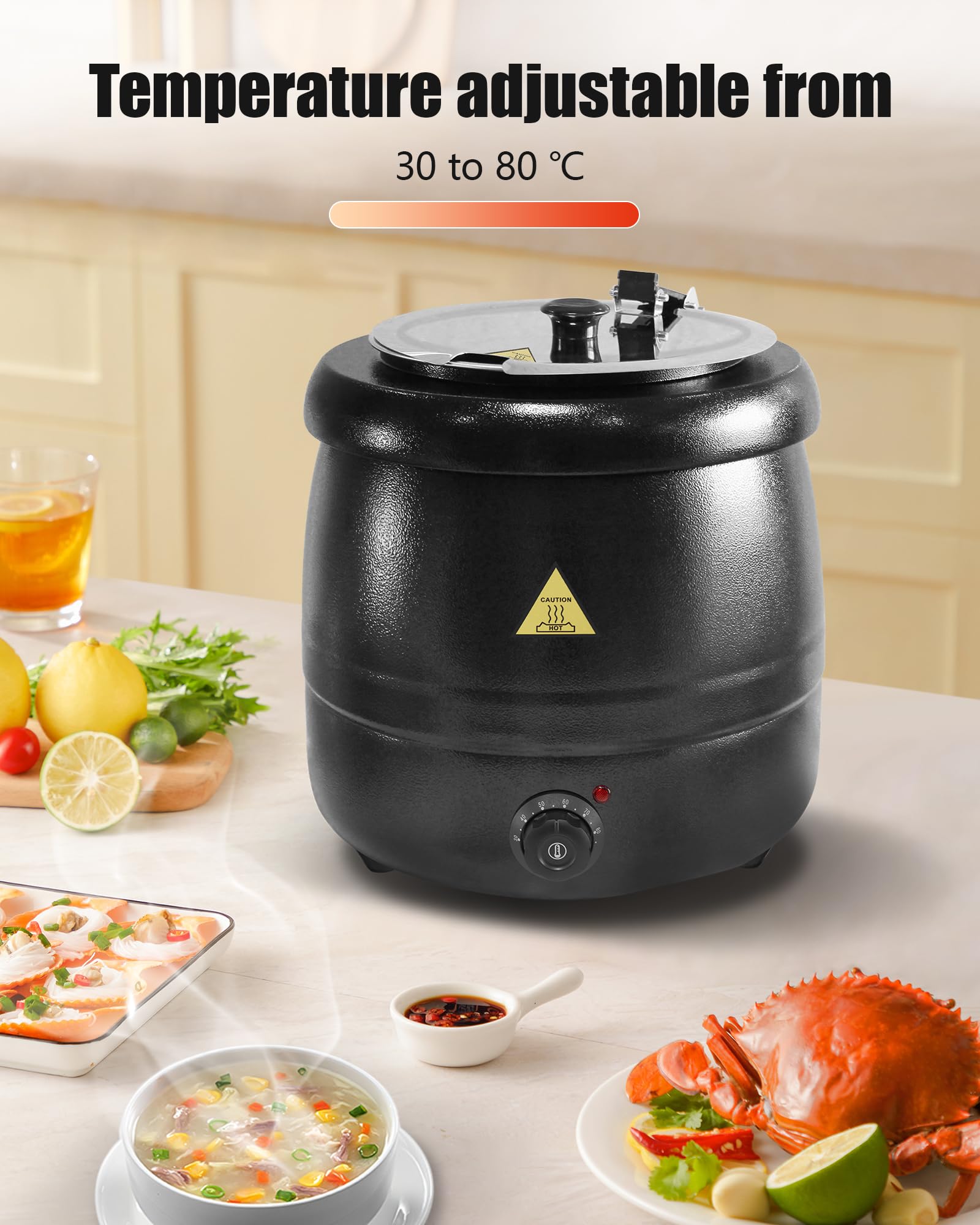 Soup Kettle Elettrico 10L scalda zuppa con coperchio a cerniera e interno rimovibile in acciaio inox fino a 80°C per riunioni domestiche, feste, ristoranti e caffetterie Pentola