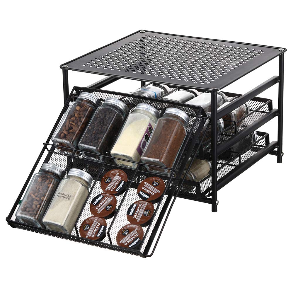 Spice Rack Drawer Organizer 24Bottle Stackable Pull Out Spice Shelf